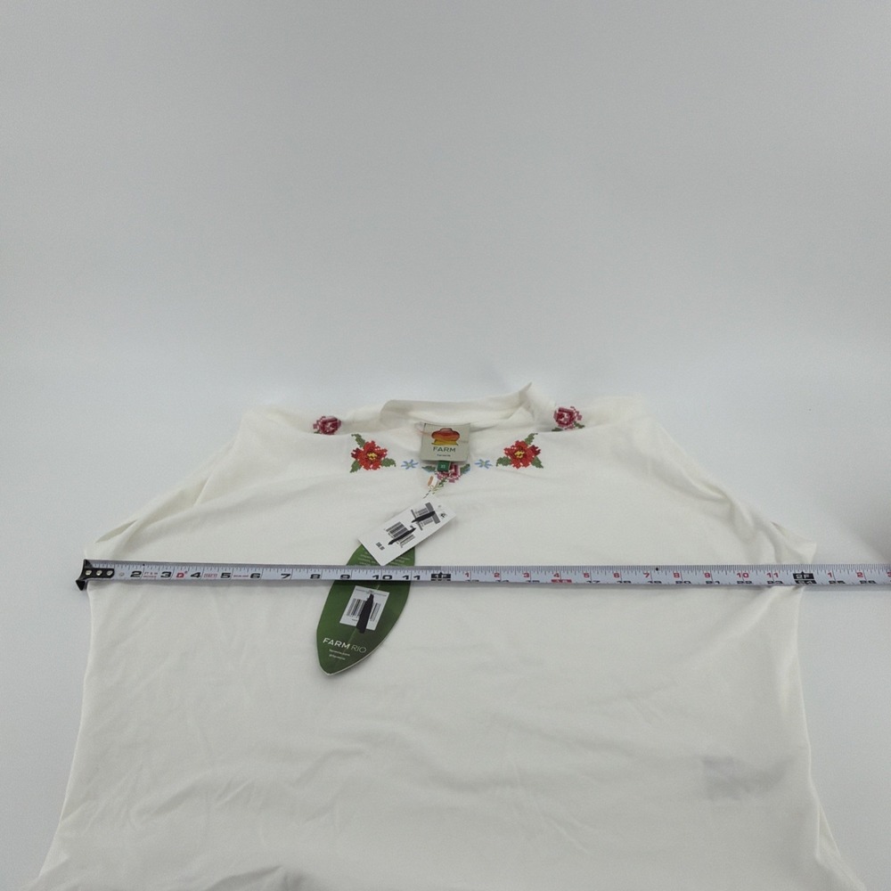 Farm Rio Cross Stitch Flowers Off-White Tshirt Top XS New - Picture 8 of 9